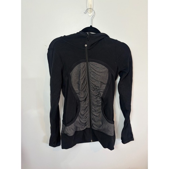 Lululemon Define Jacket Ruched Full Zip Hoodie Black Gray Size 6 Athletic - Picture 1 of 6